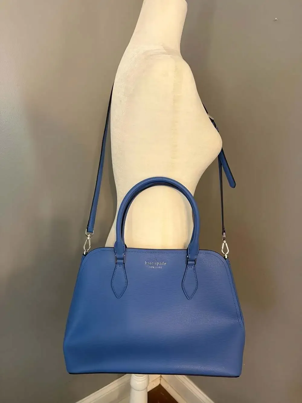 Kate Spade Large Satchel Morning Glory Blue Leather Crossbody Bag